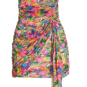 Amanda Uprichard strapless ruched minidress in a multicolor floral print